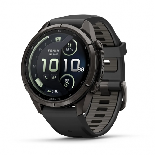 Garmin Fenix 9 Pro 43mm AMOLED inReach Carbon Gray DLC Titanium with Black/Pebble Gray Silicone Band 010-04335-10