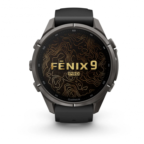 Garmin Fenix 9 Pro 43mm AMOLED Carbon Gray DLC Titanium with Black/Pebble Gray Silicone Band 010-04335-15