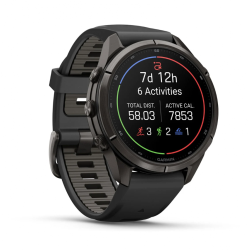 Garmin Fenix 9 Pro 43mm AMOLED Carbon Gray DLC Titanium with Black/Pebble Gray Silicone Band 010-04335-15