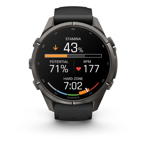 Garmin Fenix 9 Pro 43mm AMOLED Carbon Gray DLC Titanium with Black/Pebble Gray Silicone Band 010-04335-15