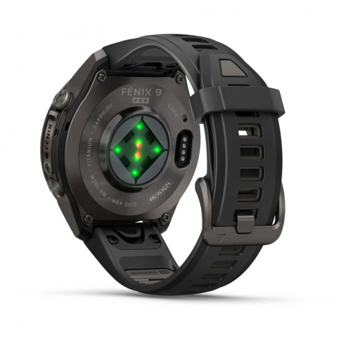 Garmin Fenix 9 Pro 43mm AMOLED Carbon Gray DLC Titanium with Black/Pebble Gray Silicone Band 010-04335-15