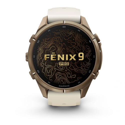 Garmin Fenix 9 Pro 43mm AMOLED inReach Autumn Gold Titanium with Cream/French Gray Silicone Band 010-04335-20