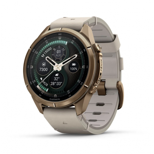 Garmin Fenix 9 Pro 43mm AMOLED inReach Autumn Gold Titanium with Bone Leather Band 010-04335-40