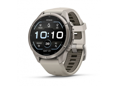 Garmin Fenix 9 Pro 43mm AMOLED Titanium with Fog Gray/Dark Sandstone Silicone Band 010-04335-85