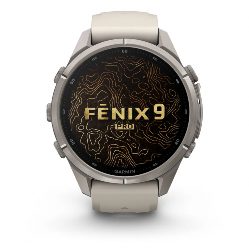 Garmin Fenix 9 Pro 43mm AMOLED Titanium with Fog Gray/Dark Sandstone Silicone Band 010-04335-85
