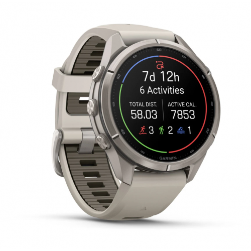 Garmin Fenix 9 Pro 43mm AMOLED Titanium with Fog Gray/Dark Sandstone Silicone Band 010-04335-85