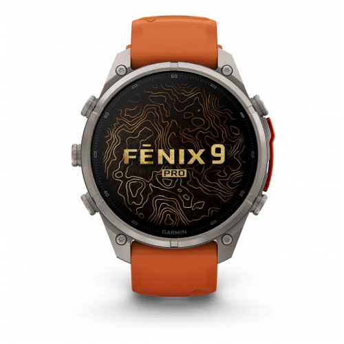Garmin Fenix 9 Pro 47mm AMOLED Titanium with Autumn Orange/Spark Orange Silicone Band 010-04336-05
