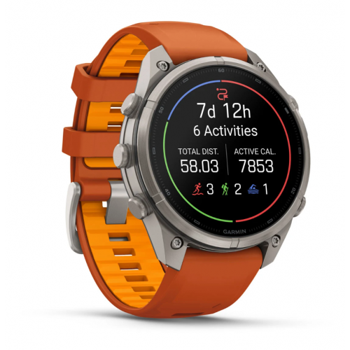 Garmin Fenix 9 Pro 47mm AMOLED Titanium with Autumn Orange/Spark Orange Silicone Band 010-04336-05