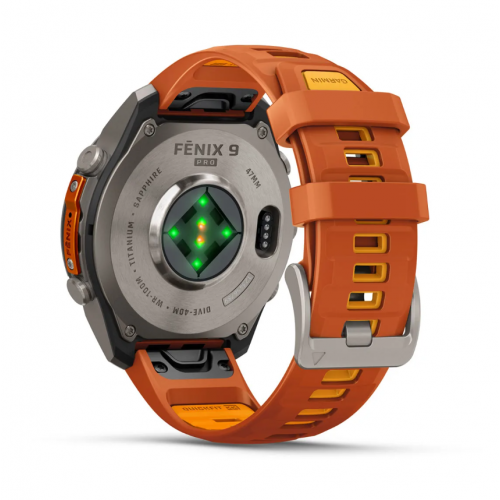 Garmin Fenix 9 Pro 47mm AMOLED Titanium with Autumn Orange/Spark Orange Silicone Band 010-04336-05