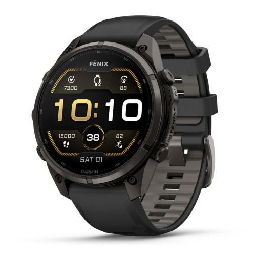 Garmin Fenix 9 Pro 47mm AMOLED Carbon Gray DLC Titanium with Black/Pebble Gray Silicone Band 010-04336-15