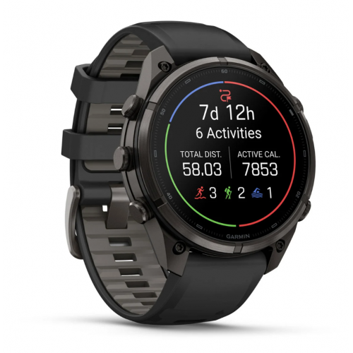 Garmin Fenix 9 Pro 47mm AMOLED Carbon Gray DLC Titanium with Black/Pebble Gray Silicone Band 010-04336-15