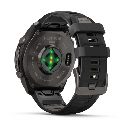 Garmin Fenix 9 Pro 47mm AMOLED Carbon Gray DLC Titanium with Black/Pebble Gray Silicone Band 010-04336-15