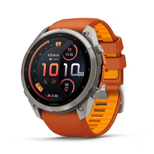 Garmin Fenix 9 AMOLED, Pro + inReach, 51 мм, Titanium, Autumn Orange / Spark Orange Silicone 010-04337-00