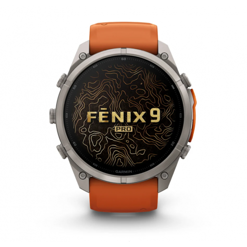 Garmin Fenix 9 AMOLED, Pro + inReach, 51 мм, Titanium, Autumn Orange / Spark Orange Silicone 010-04337-00