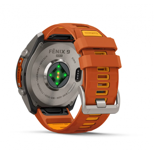Garmin Fenix 9 AMOLED, Pro + inReach, 51 мм, Titanium, Autumn Orange / Spark Orange Silicone 010-04337-00