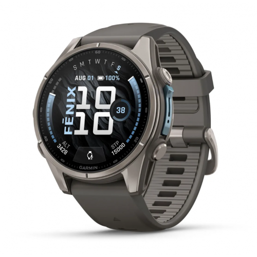 Garmin Fenix 9 43mm AMOLED Titanium with Pebble Gray Silicone Band 010-04761-10